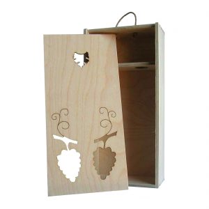 Drevenná kazeta na 2 fľaše vína, zatvorená, otvor v tvare lístkov, Promitor Vinorum | regioWine