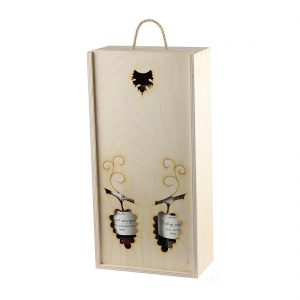 Drevenná kazeta na 2 fľaše vína, zatvorená, otvor v tvare lístkov, Promitor Vinorum | regioWine