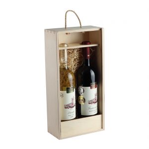 Drevenná kazeta na 2 fľaše vína, otvorená s čelom | Promitor Vinorum