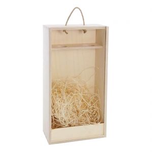 Drevenná kazeta na 2 fľaše vína, otvorená s čelom | Promitor Vinorum